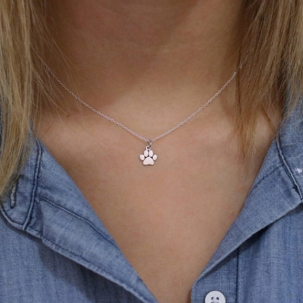 NEW💙💎🐾PAW PRINT NECKLACE!🐾💎💙SILVERY ADORABLE - Picture 5 of 8